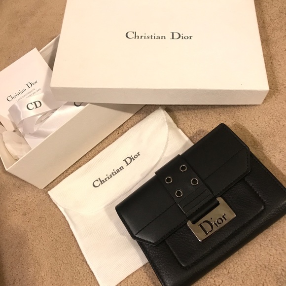 CHRISTIAN DIOR BLACK LEATHER GUNMETAL WALLET - Picture 6 of 8